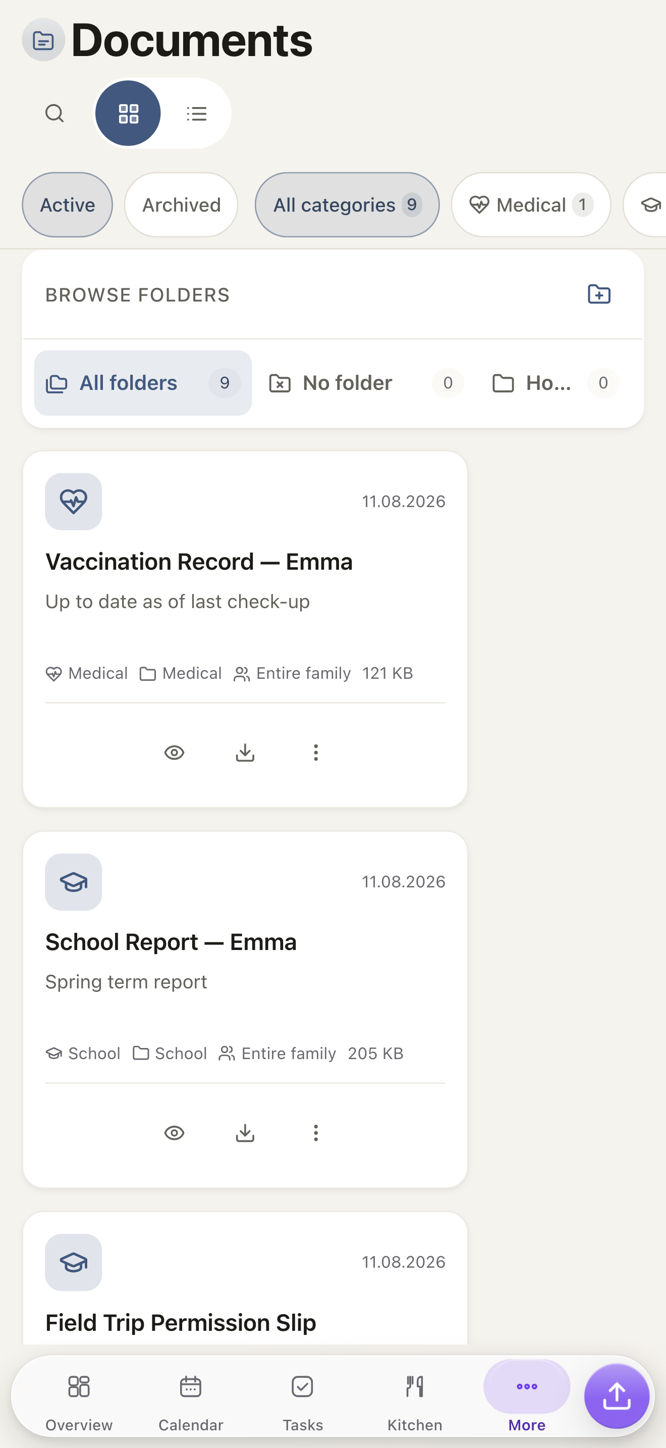 Family documents on a phone