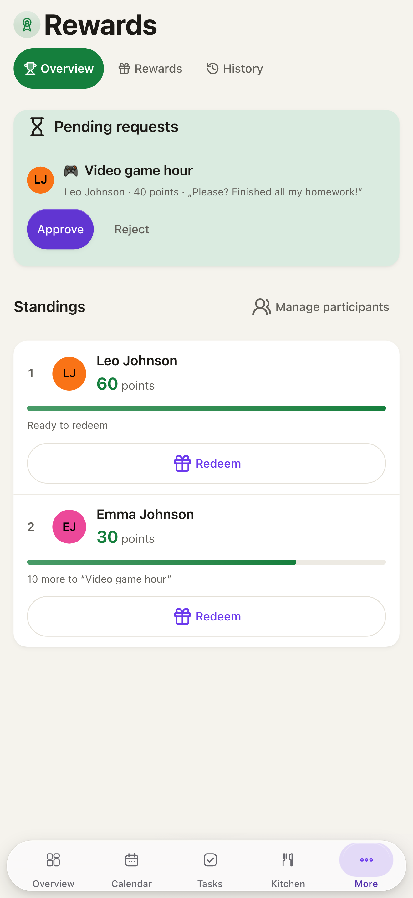 The rewards ledger on a phone