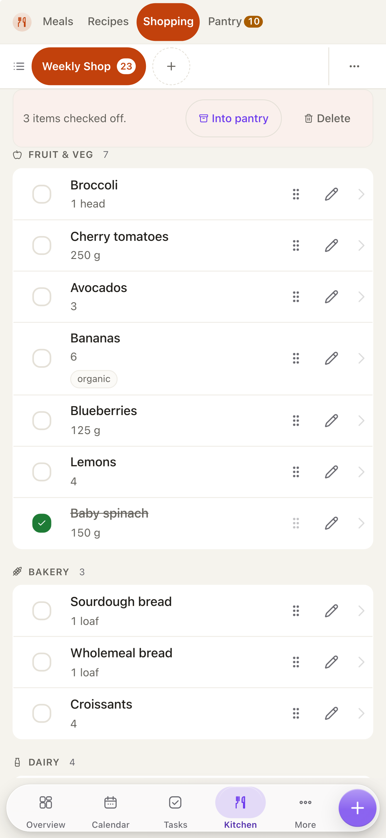 A shared shopping list on a phone