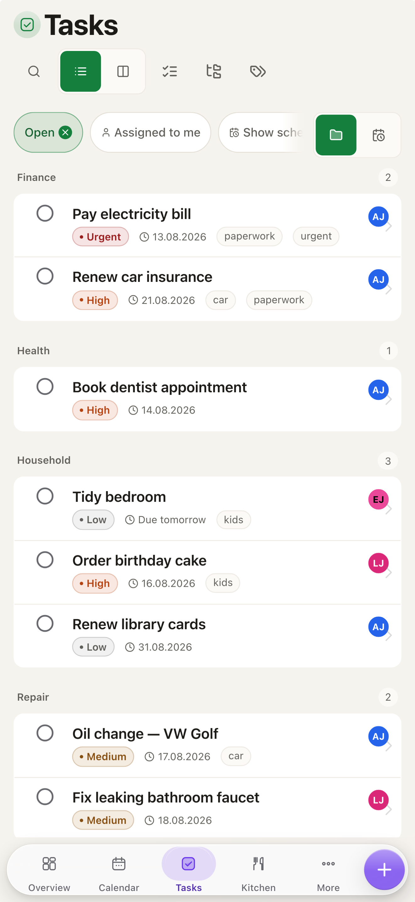 Yuvomi tasks on mobile